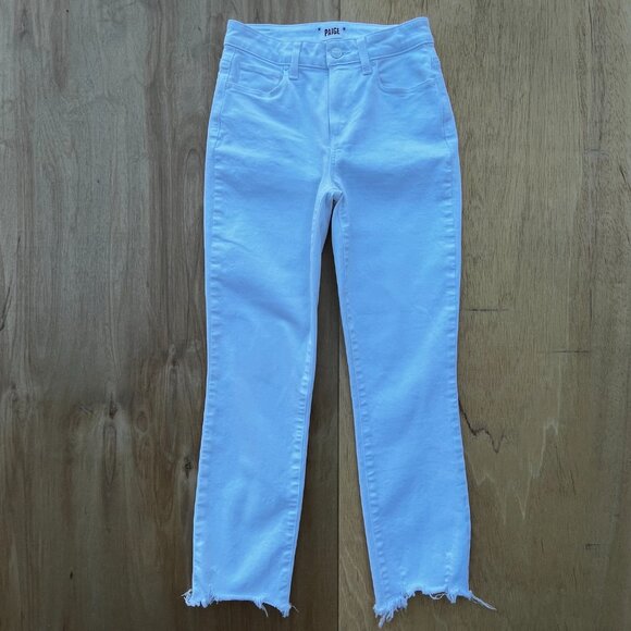 PAIGE CINDY CROP HIGH RISE DESTROYED HEM WOMEN’S JEANS sz 26 Crisp White - Picture 2 of 15